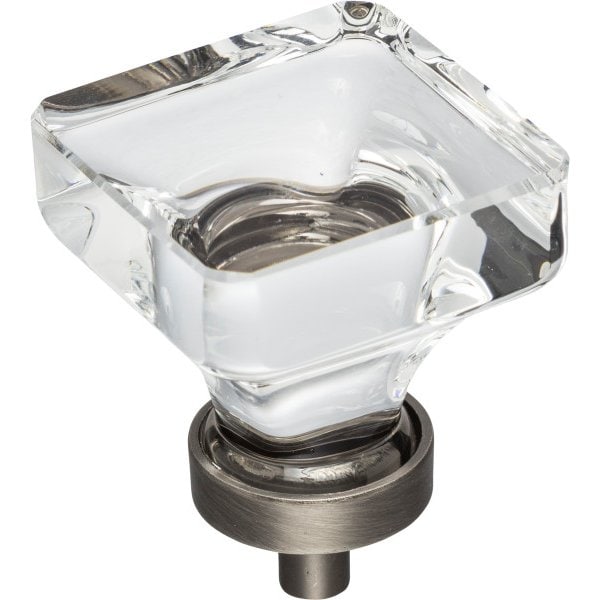 Jeffrey Alexander 1-3/8" Overall Length Brushed Pewter Square Glass Harlow Cabinet Knob G140L-BNBDL - main